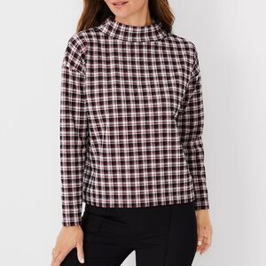 Ann Taylor Checkered Long Sleeve Top - Black and Red
